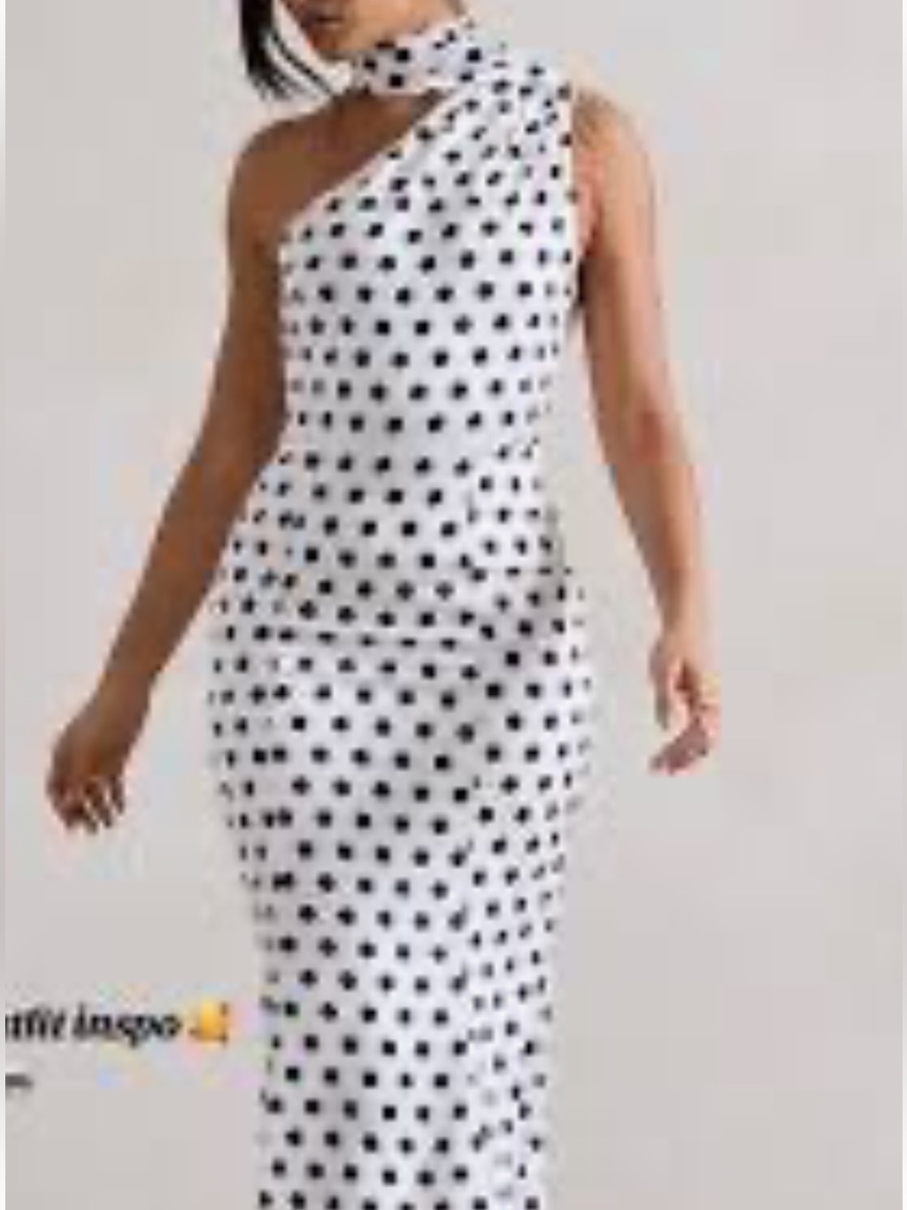 Polka Dot One-Shoulder Midi Dress With Loop Around The Neck